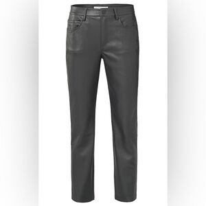 Yaya Faux Leather Dark Grey Slim Pants Jeans Minimalist Pockets Vegan Sz XS
